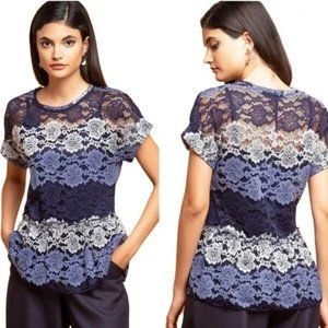 Eva Franco Anthropologie Blue + White Lace Top | XL